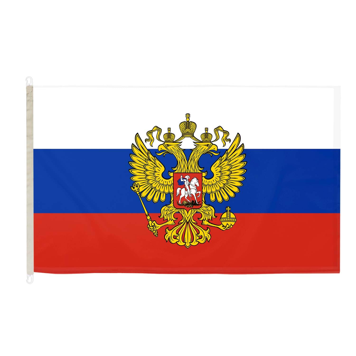 DuraFlag Russia Crest 5ft x 3ft with Clips/Hooks - Premium Quality 5x3 Russian Flags, 5ft x 3ft (150cm x 90cm)
