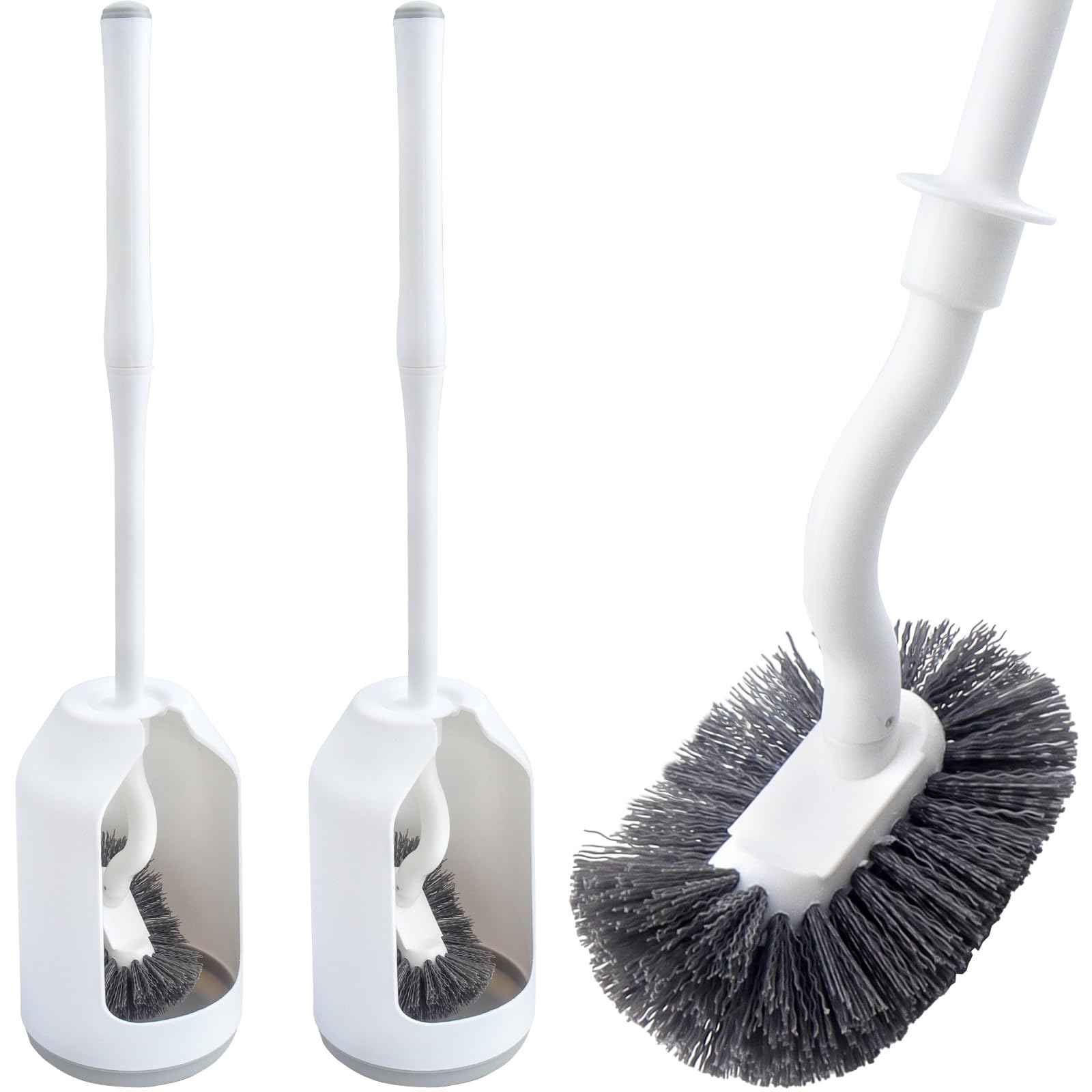 Roellgs 2 Pack Toilet Brush and Holder Set, Curved Toilet Cleaner Brush (2)