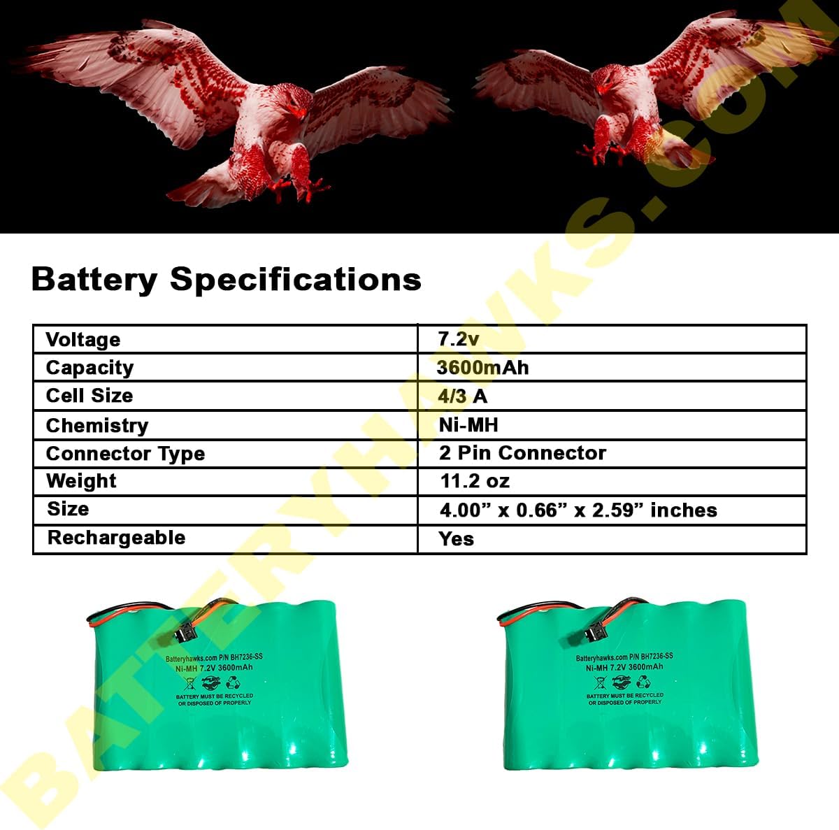 6PH-H-4/3A3600-S-D22 7.2v 3600mAh Ni-MH DSC IMPASSA 9057 Battery Wireless Security System
