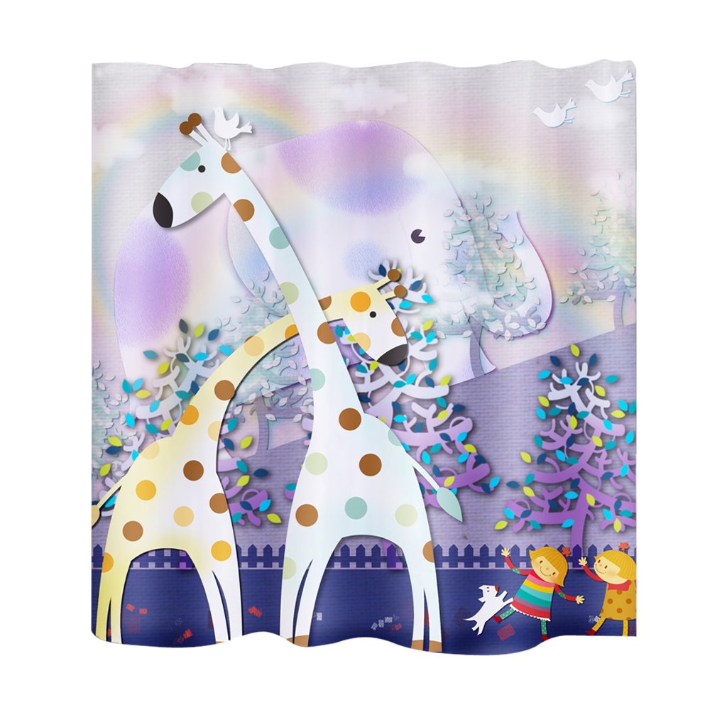 SHOVIAR Home Bathroom Bedroom Door Window Use Extra Long Fabric Bath Shower Giraffe Print Pattern Curtain with 12 Hooks #2