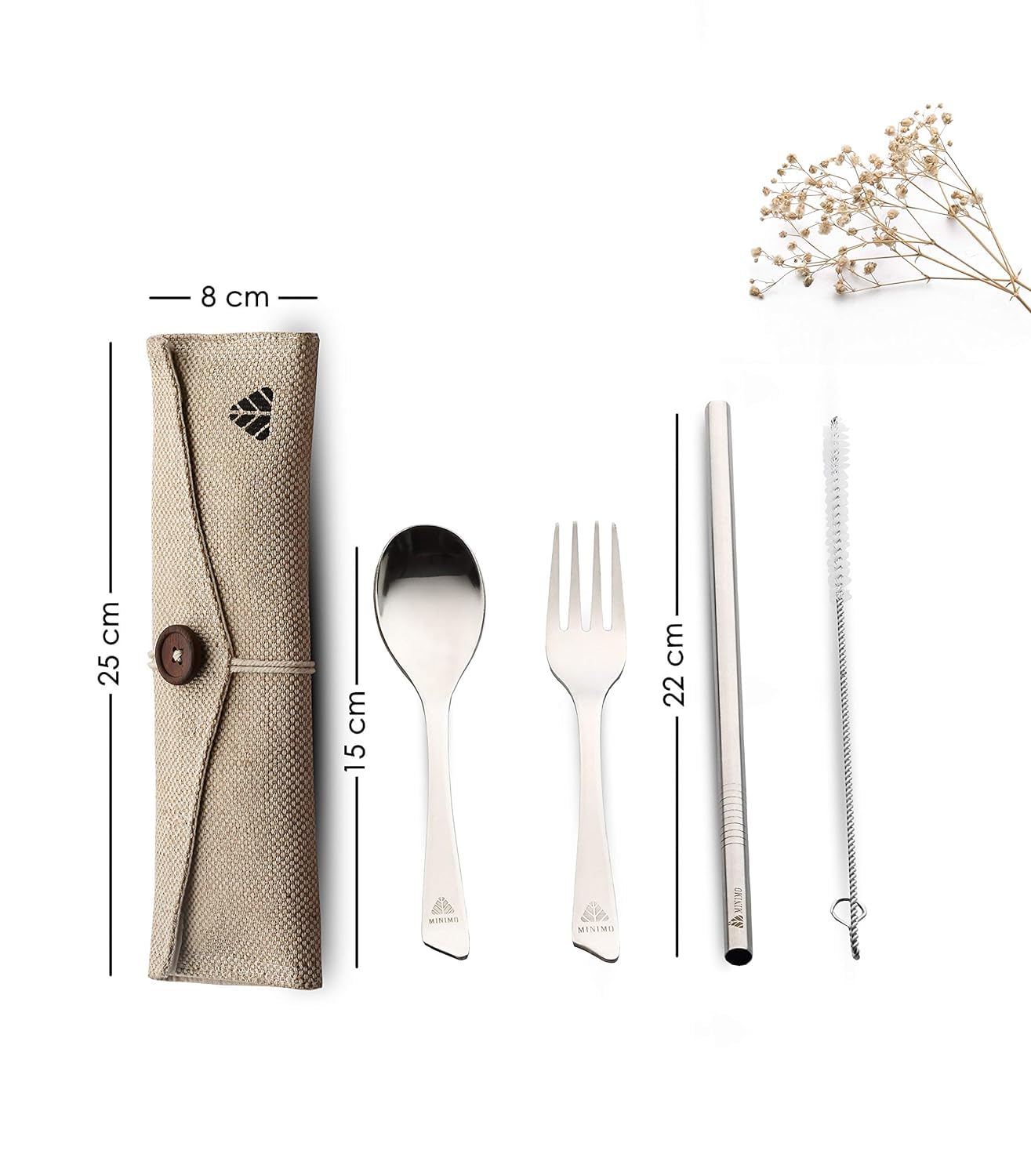 Rusabl Cutlery Set of 5, Spoon, Fork, Straw, Brush, Napkin with Jute Pouch 3