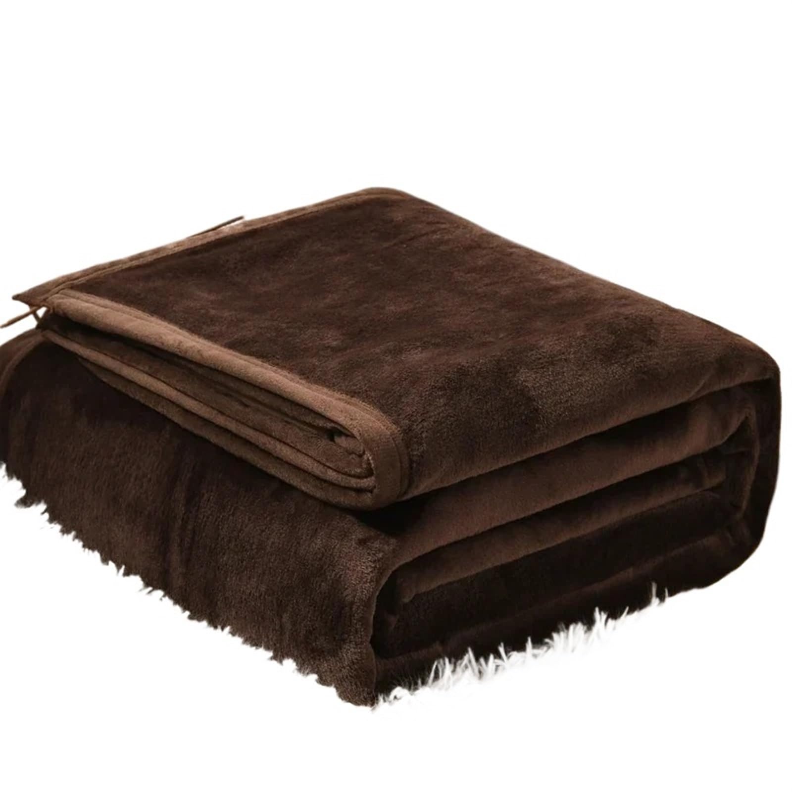 Couverture en flanelle chaude et légère marron 150x200 pour lit adulte et canapé de salon