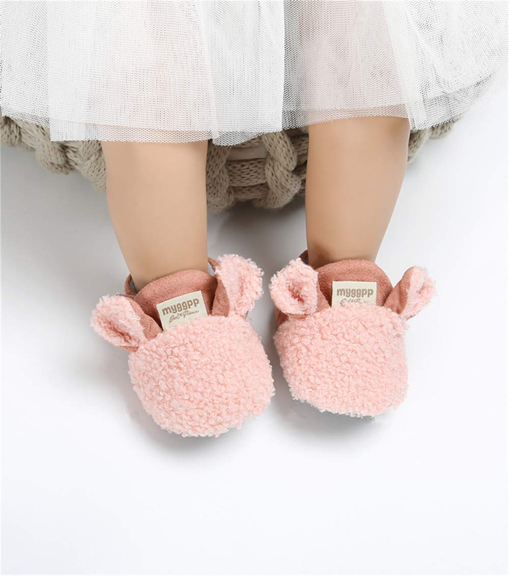LAFEGEN Infant Baby Boys Girls Slipper Stay On Non Slip Soft Sole Newborn Booties Toddler First Walker Crib House Shoes 0-18 Months, 01 Pink, Baby Slipper 6-12 Months Infant