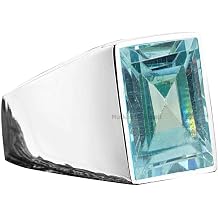 Solid 925 Sterling Silver Rectangle Gemstone Signet Ring For Men