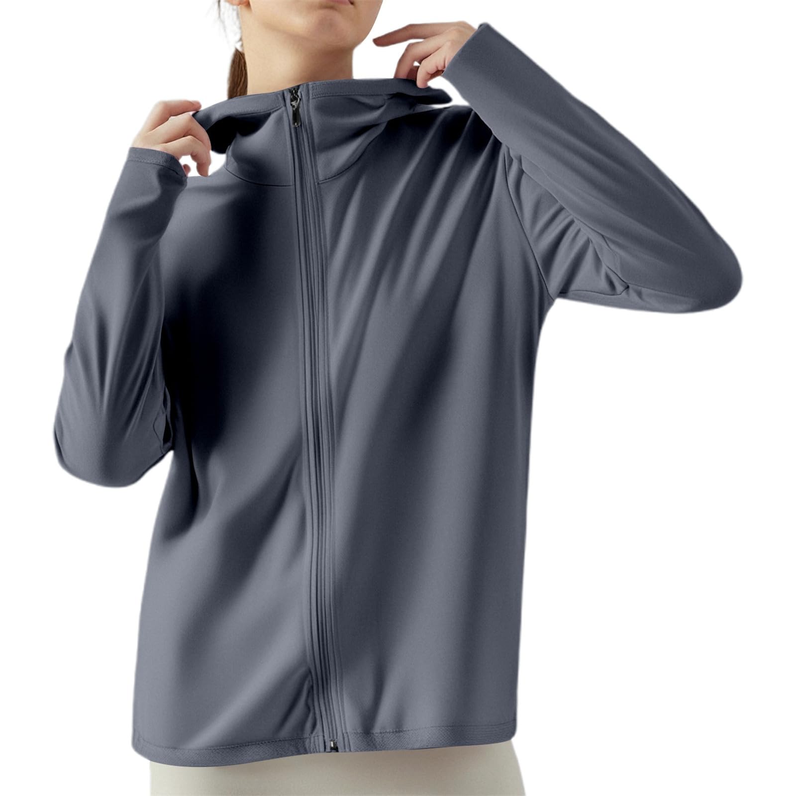 Chaqueta de running para mujer cuello alto ligera manga larga secado rápido transpirable con cremallera