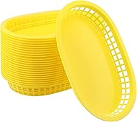 Vista 7 de Paquete de 24 cestas negras para servir comida rápida, de 11 x 7 pulgadas, forma ovalada de plástico para servicio de delicatessen, pan, perritos