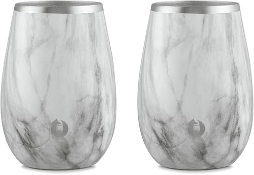 Snowfox Copas de vino blanco clásicas de acero inoxidable con aislamiento al vacío de alta calidad, juego de 2, el vino frío se mantiene helado,