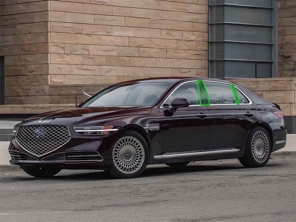 Rvinyl Pillar Post Pre Cut Window Trim Kits in Gloss Black Compatible with Genesis G90 2017-2022 - Adhesive Backs