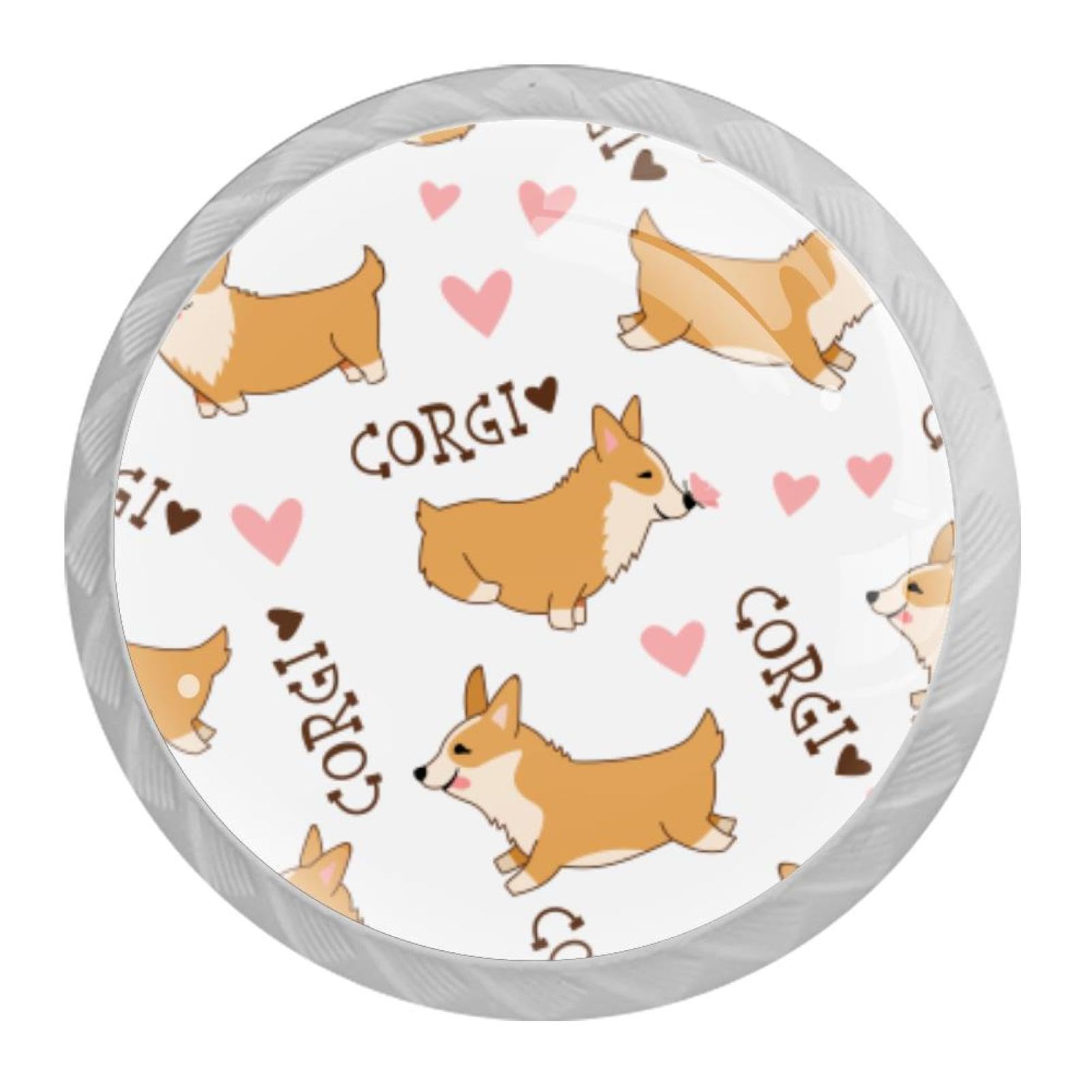 Tqmspg Multi08 4 Pieces Drawer Pulls Welsh Corgi Dog Pattern Door Knobs Dresser Handles For Kitchen Wardrobe Cupboard Hardware Furniture