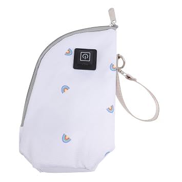 Portable Bottle Warmer Pouch with Temperature Settings for Breastmilk Car Use and Travel Automatic Constant Heat Lightweight Milk Bag in Light Gray Rainbow