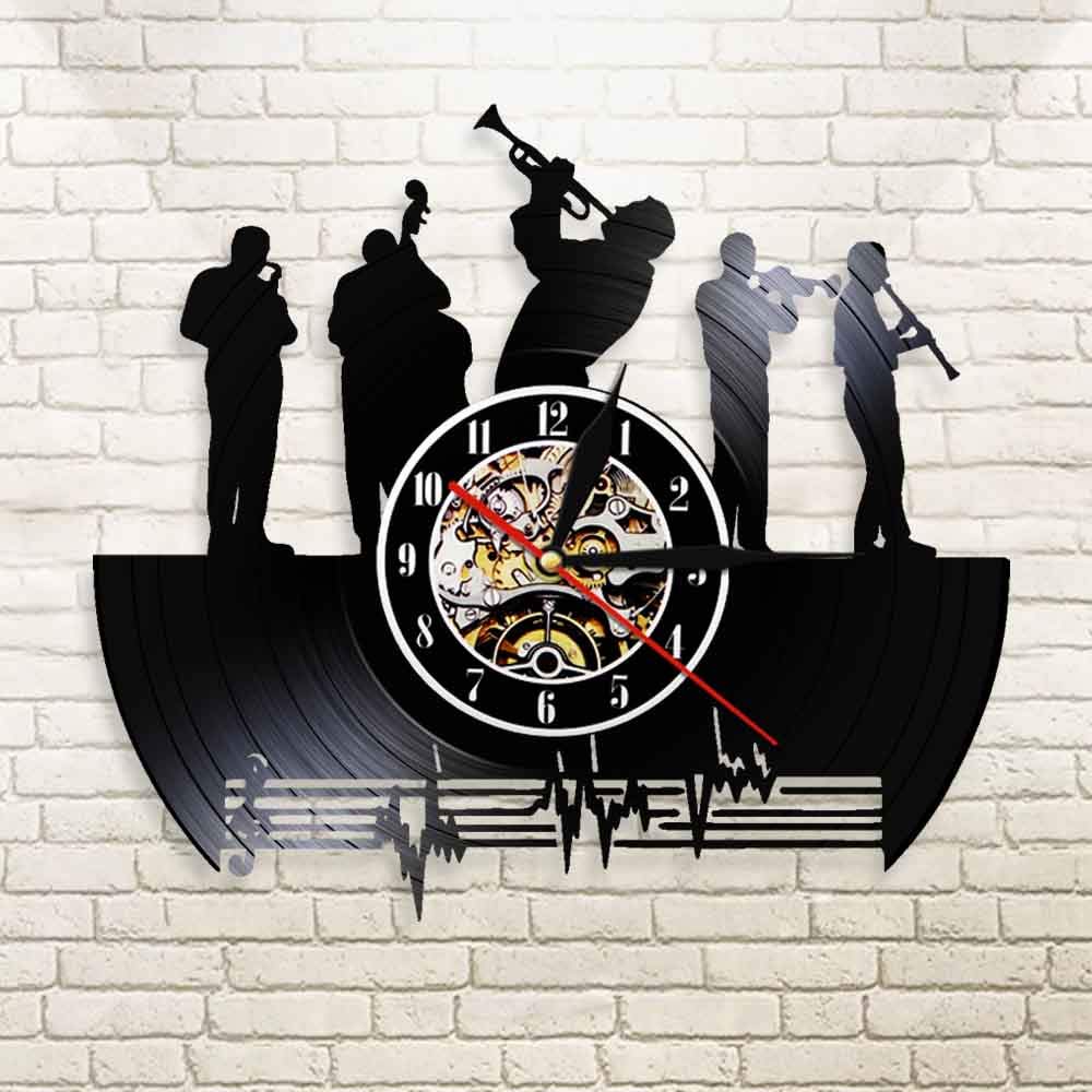ELD Dia 30 cm saksofon jazzowy zespół muzyczny płyta winylowa zegar ścienny klasyczna muzyka jazzowa dekoracyjny cichy zegar ścienny jazz miłośnik muzyki prezent 7 zmieniających się kolorów prezent na