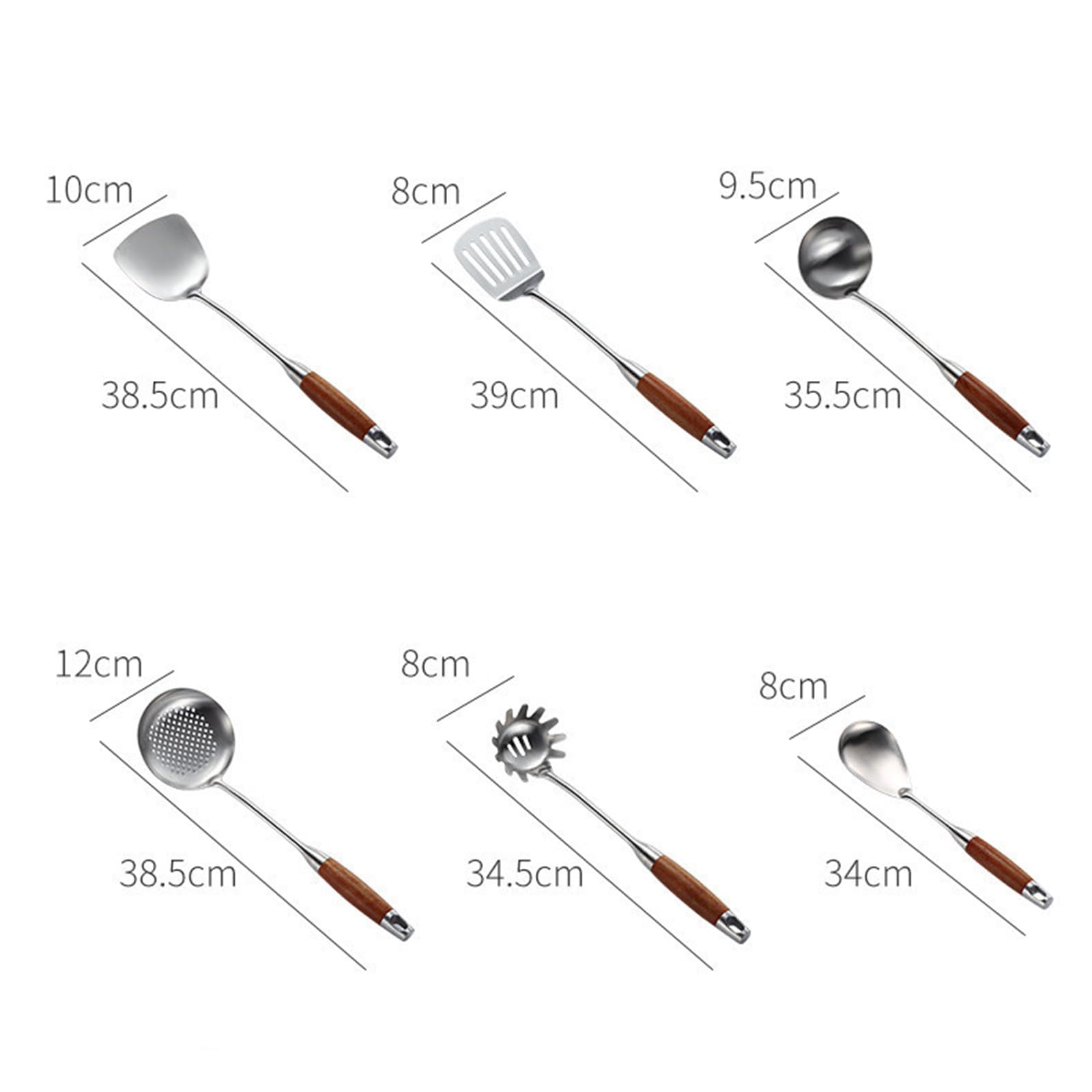 Ensemble d'ustensiles de cuisine en acier inoxydable avec support, poignées en bois isolées thermiques, passe au lave-vaisselle, 7 pièces