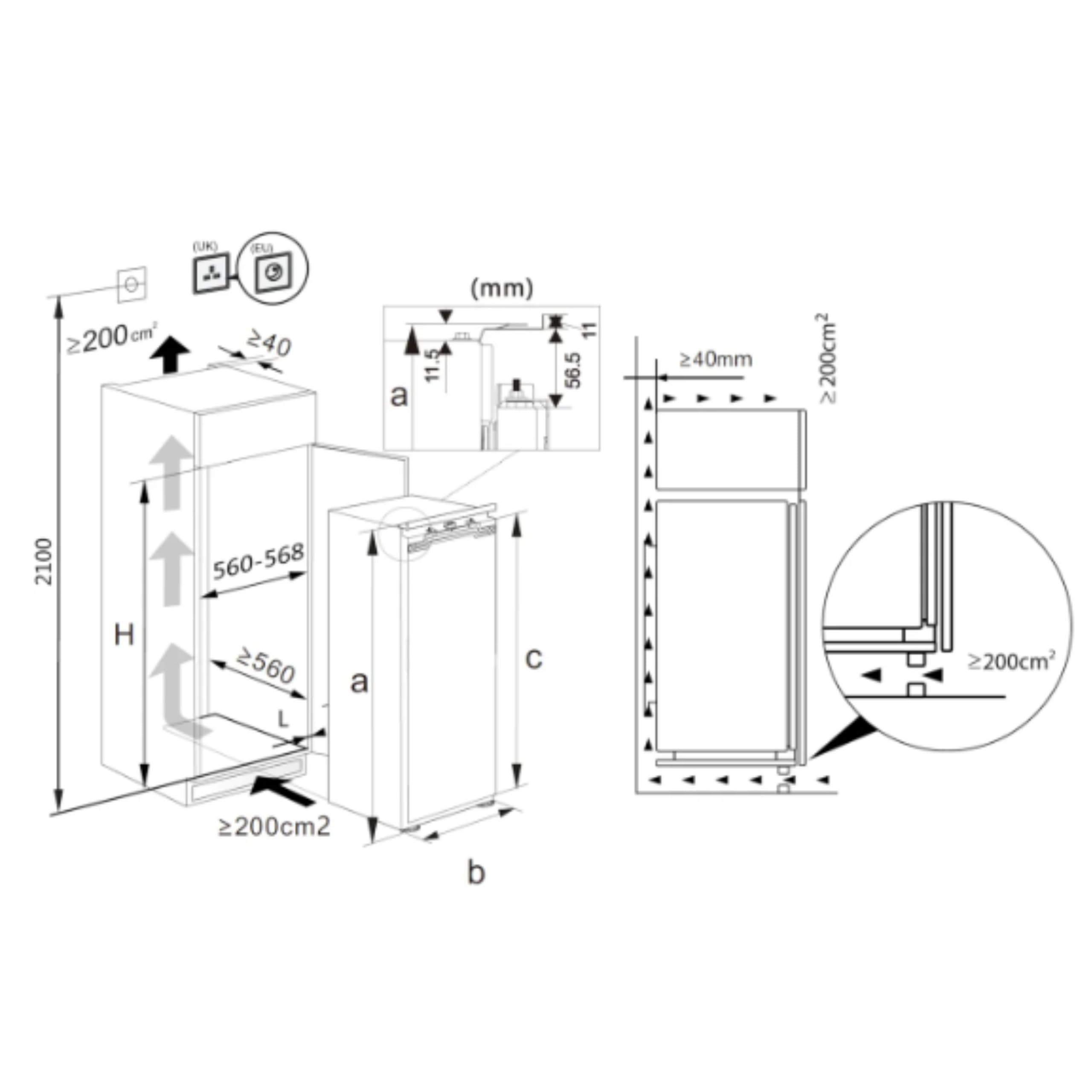 Teknix BITHTZFF Integrated Tall Freezer - Built-in with 235L Capacity - Total No Frost - Suitable for Outbuildings - Digitals Controls - Two Year Cover - White, H177.2 x W54.0 x D54.5 (cm) — view 9