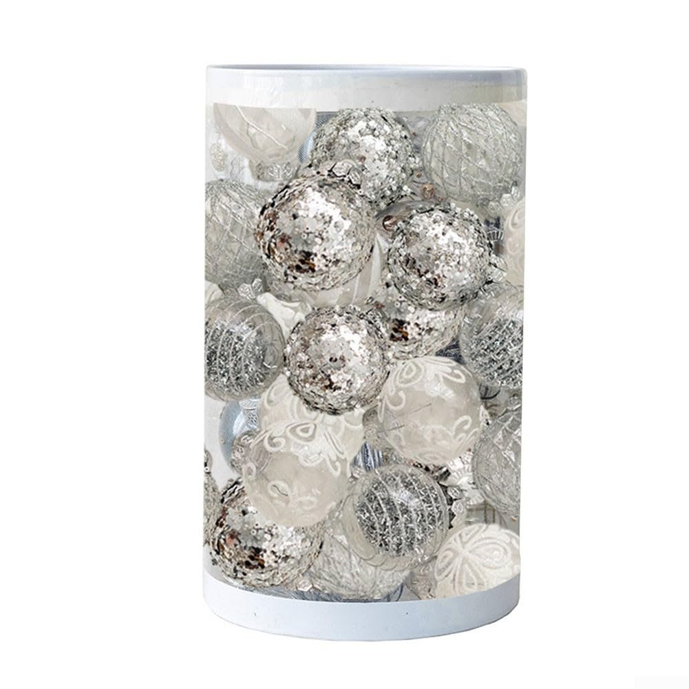 6 cm dekoratives Weihnachtskugel-Set für festliche Baumschmuck für Feiertagsfeiern und Heimdekoration (Silberweiß)