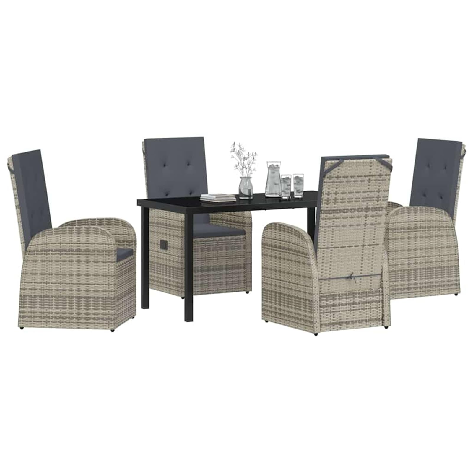 Geecher Set da Pranzo per Giardino, con Cuscini Esterni, 5 Pezzi, Tavolo 200x80 cm e Sedie in Polyrattan Grigio, per Cene all’Aperto e Incontri in Famiglia