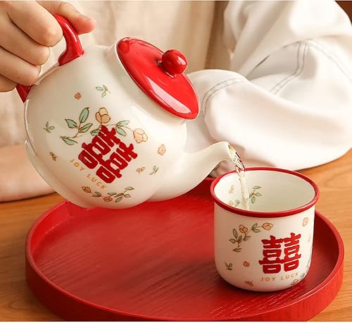 Miniatura 4 de Juego de tazas de té de porcelana china, juego de té de cerámica con bandeja para boda, fiesta, decoración del hogar, ceremonia de inauguración de