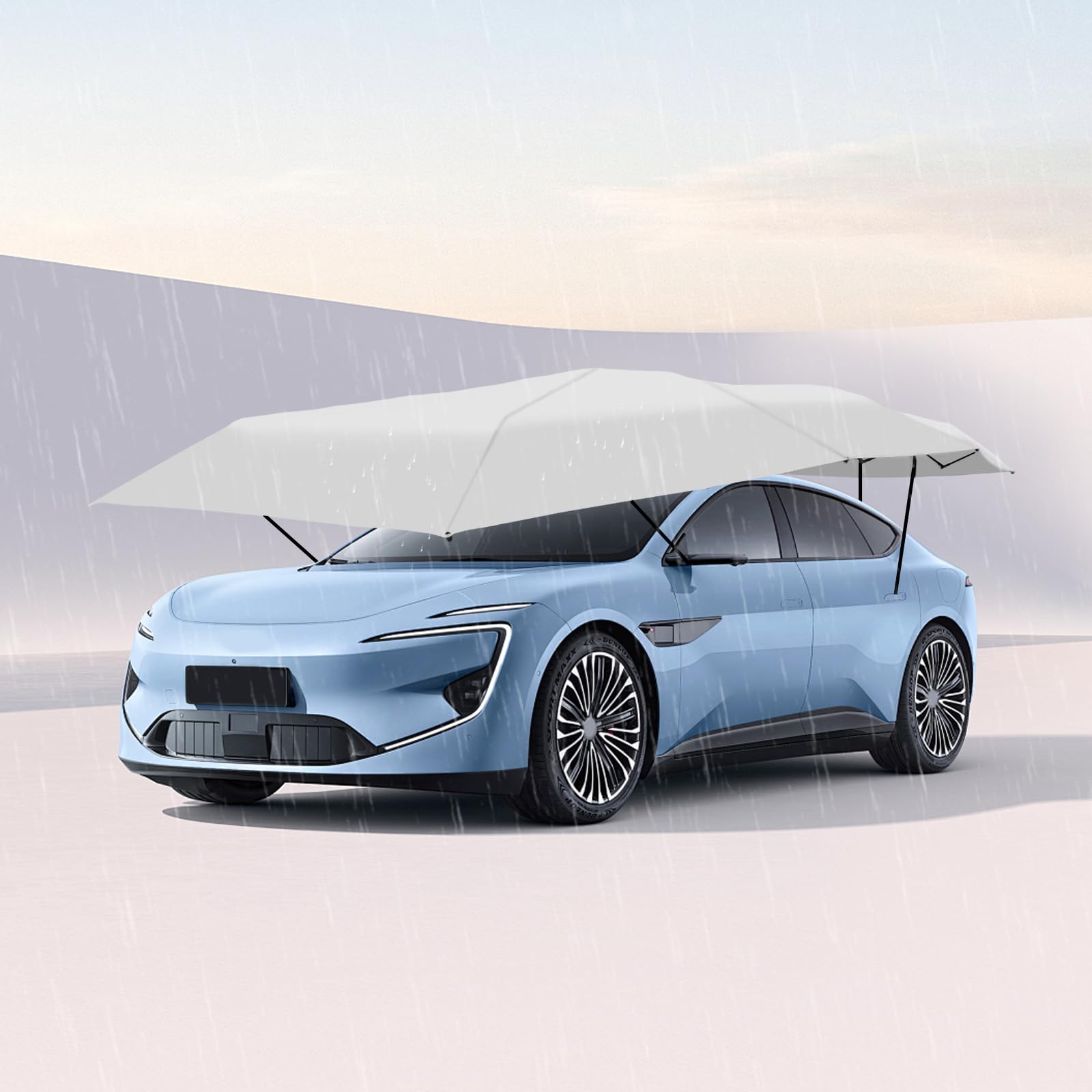 Tenda parasole semiautomatica per auto, 4,2 x 2,3 m, colore argento | Ombrello pieghevole, protezione solare per auto, con tasca, protezione solare UPF 30, protezione dalla pioggia
