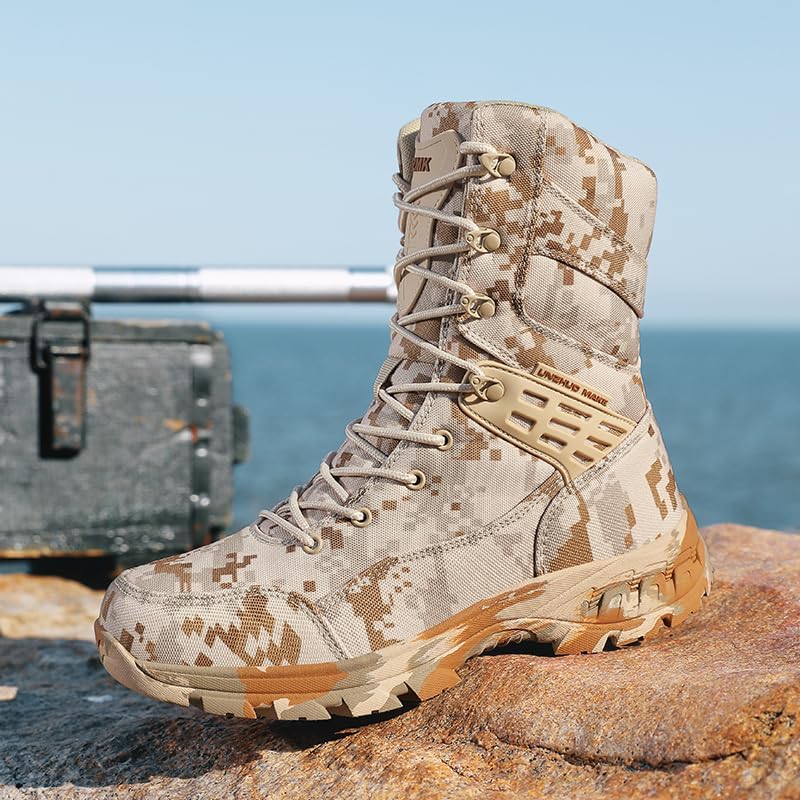 Men's Tactical Combat Boots: High-Top Lace-Up, Camouflage, Outdoor Hiking, Military Style