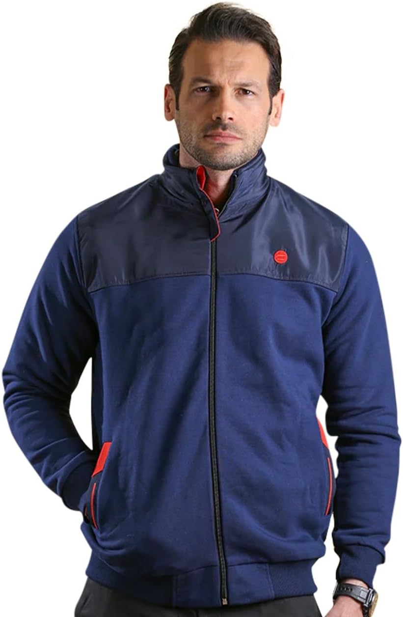 Bright Moons Men's Casual Knitted Cardigan Sweater, Zip-Up, 2 Front Pockets, Slim Fit, Lightweight for Casual & Semi-Formal