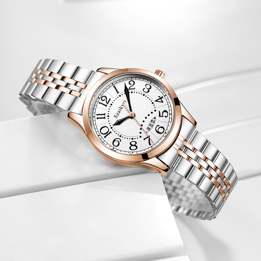 Szaikyri Clasica Reloj Mujer con Numerales Árabes de Tiempo Fácil de Leer Mujer Reloj con Calendario Resistente al Agua