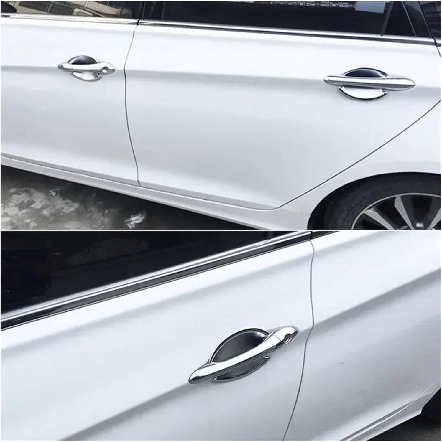 Compatible with Hyundai Sonata / I45 2011-2014 Glossy Black Chrome Car Door Handle Cover Trim Sticker Styling Accessories(Silver Handle)