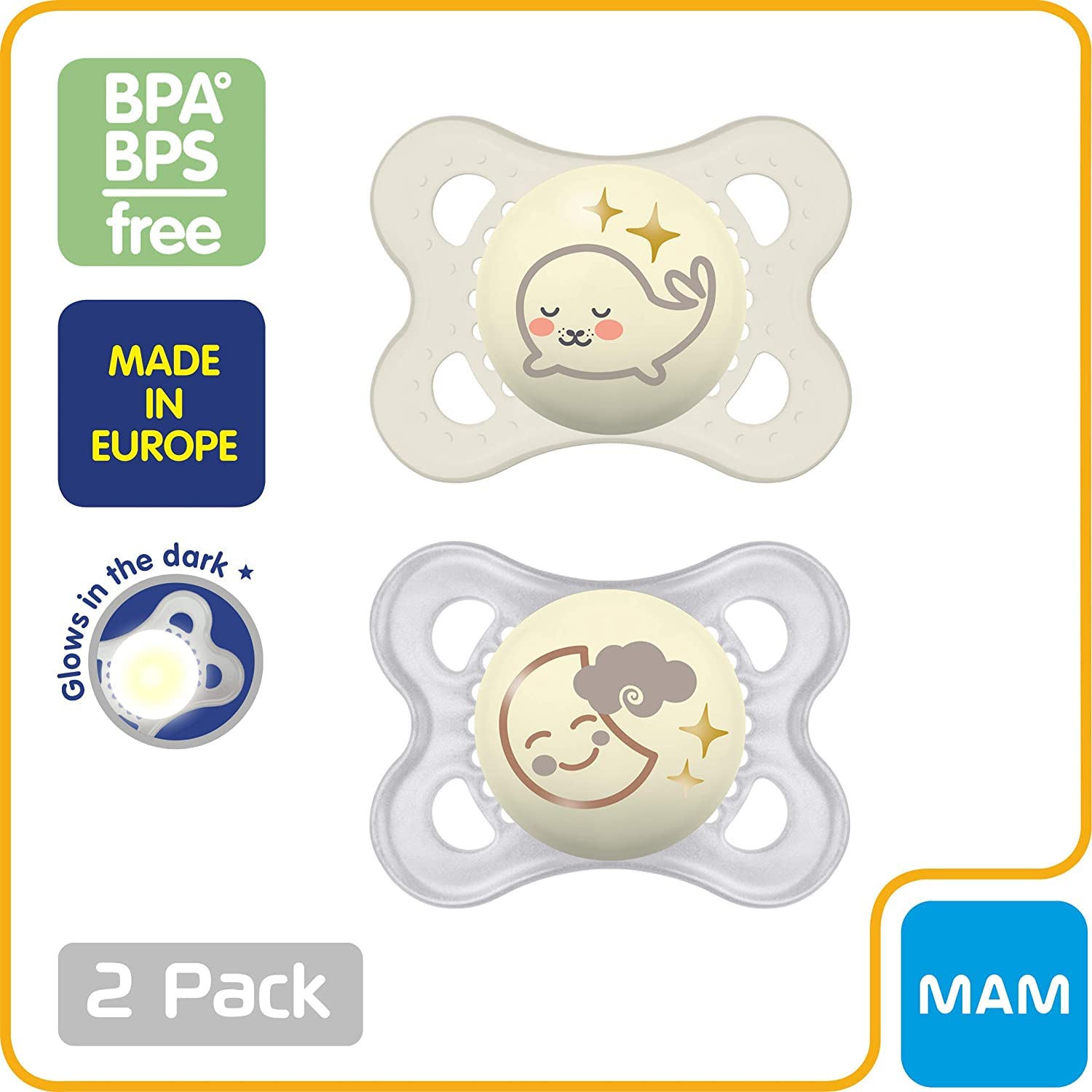 MAM Original Night Pacifiers 0-6 Months, Best for Breastfed Babies, Glow in The Dark, Unisex, Value Pack, 6 Count