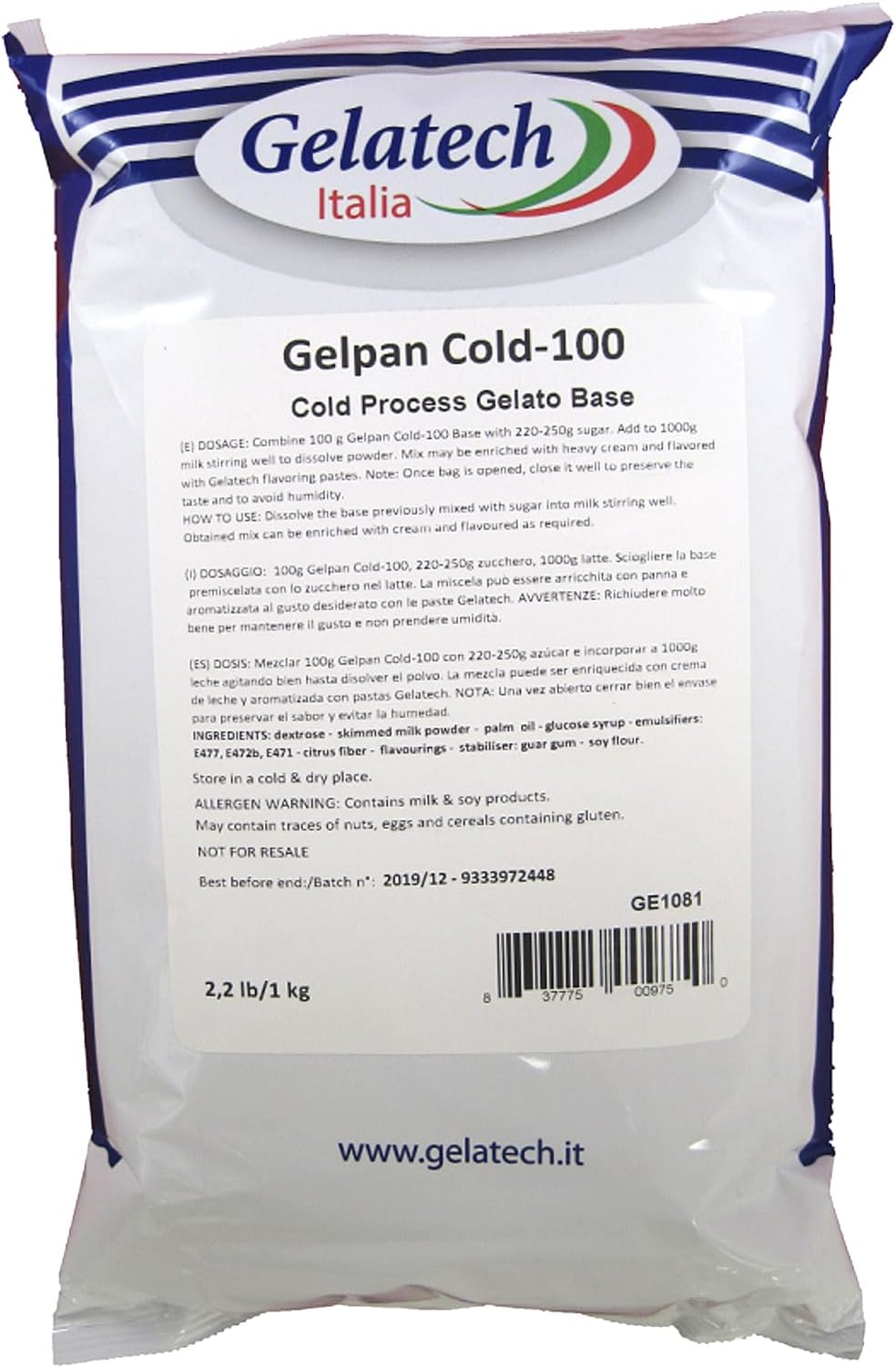 Gelpan Cold 100 Gelato Base Cold process neutral 2.2 lb bag