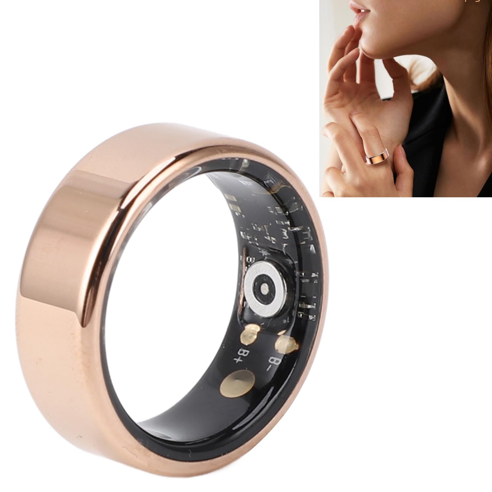 VELATEMOR Smart Ring, Stainless Steel Smart Ring Fitness, Waterproof, with Charging Cable, Compatible with for Android and for iOS. Gold (9)