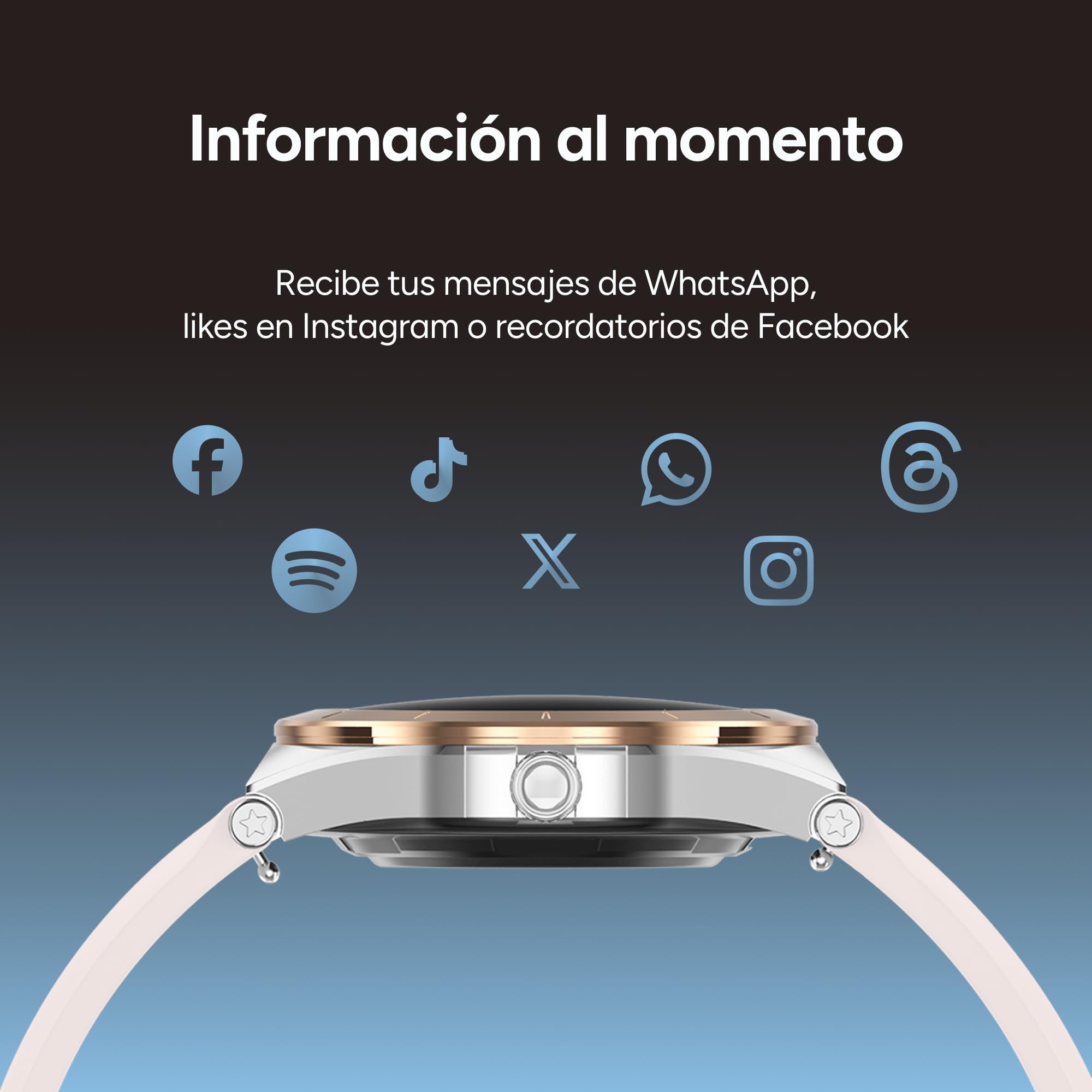KSIX LYA Go Smartwatch Mujer, Pantalla AMOLED 1.19", Autonomía 5 días, Modos Deporte y Salud, Notificaciones, Llamadas, Asistente de Voz, 2 Correas Metal y Silicona - Plata y Beige