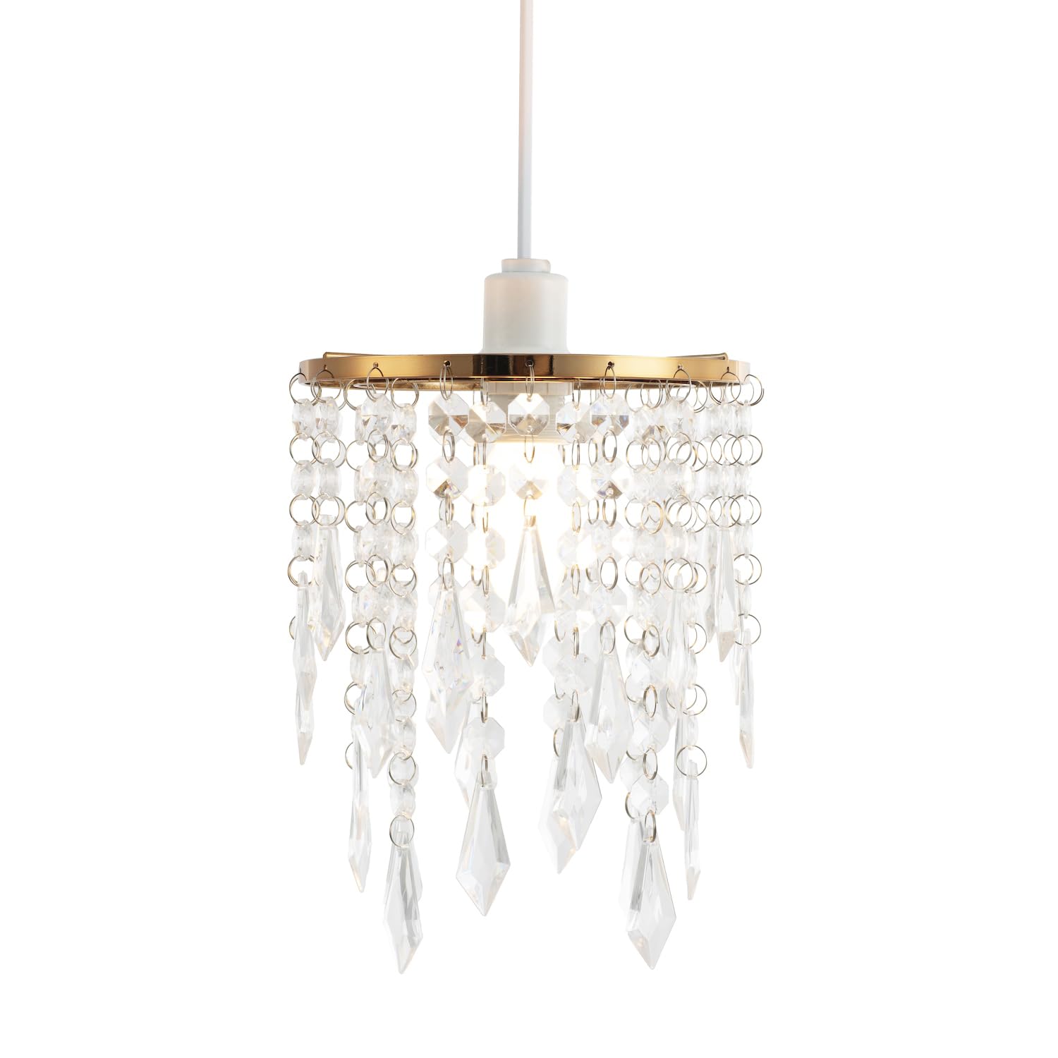 Happy Homewares Modern Waterfall Pendant Light Shade - Acrylic Droplets & Beads - Gold - 16cm Diameter