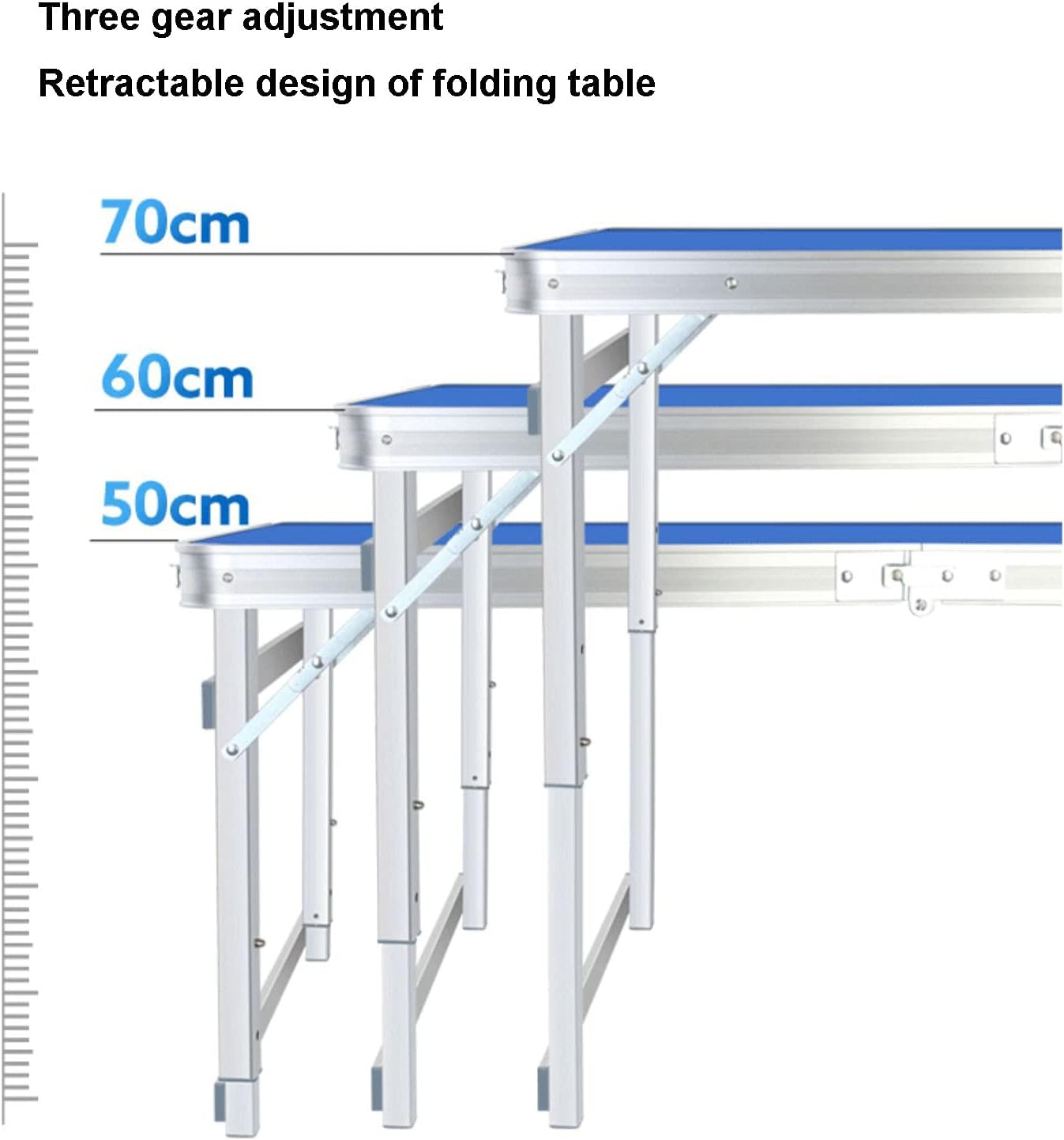 Aluminium Portable Camping Table Adjustable Height Picnic Dining Folding Table with 2 Stools for Outdoor Picnic Cooking Party Beach BBQ Garden (Silvery)