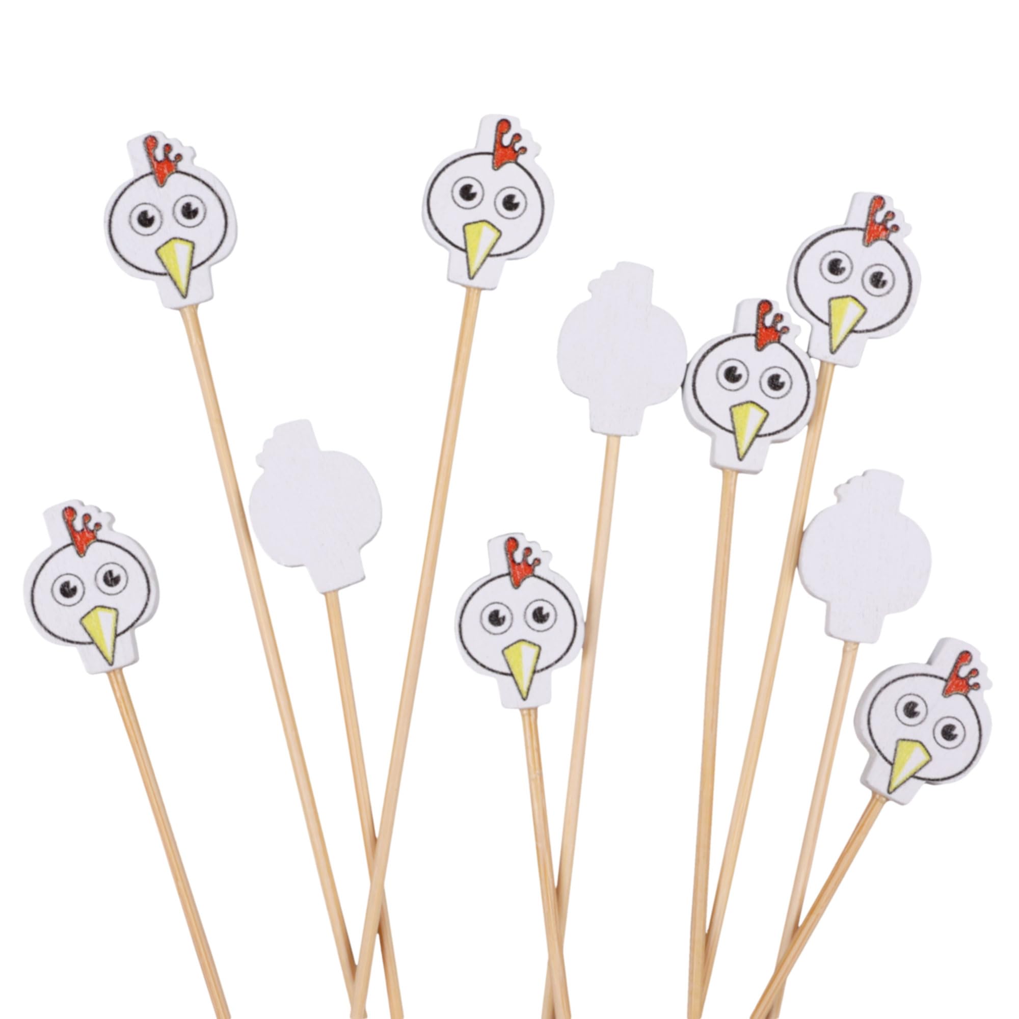 BambooMN 3.9" Decorative Farm Chicken End Bamboo Cocktail Fruit Food Picks Skewer for Catered Events, Holiday's, Restaurants or Buffets, Party