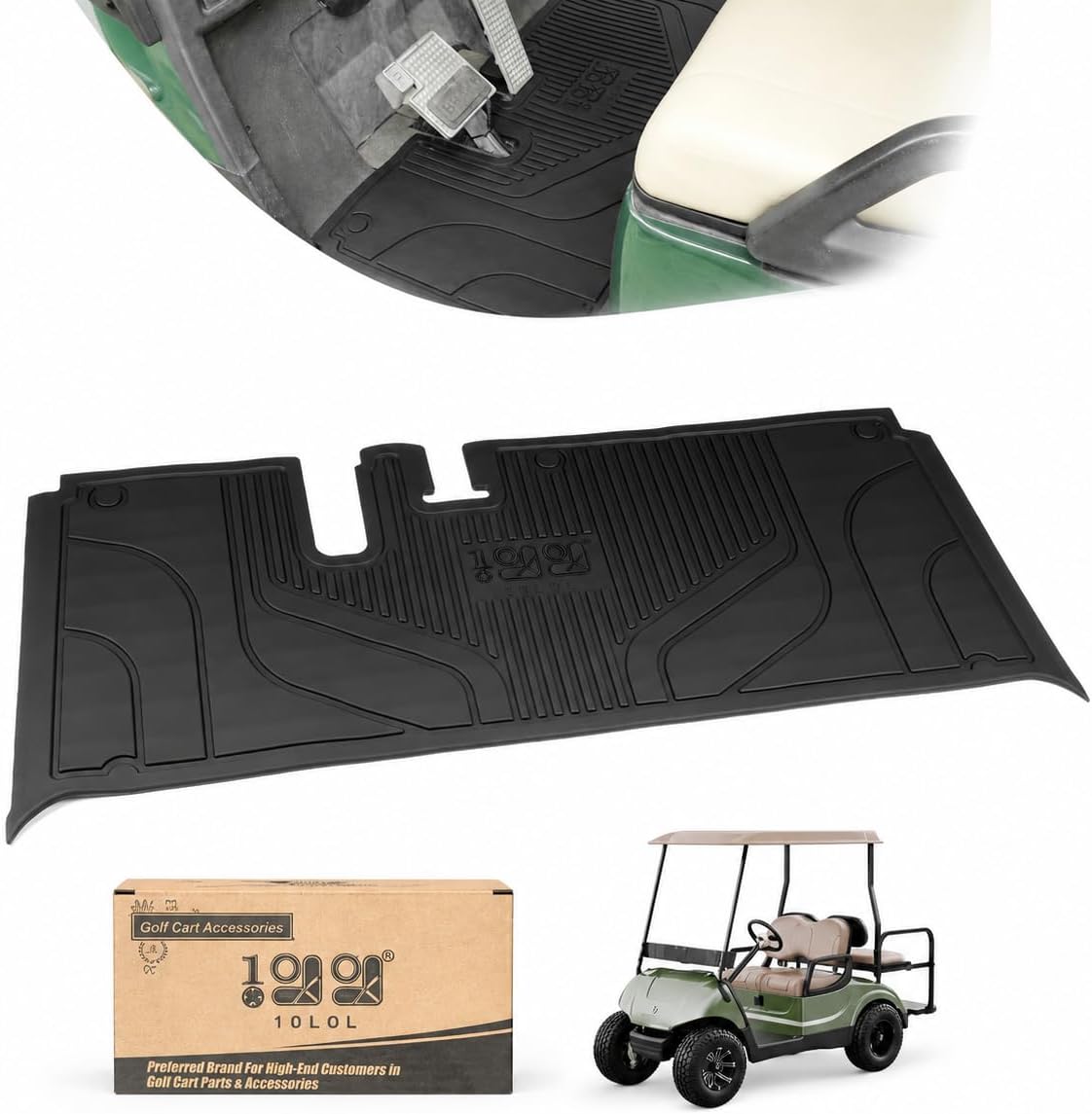 10L0L Golf Cart Full Coverage Non-Slip Floor Mat for Yamaha G29 Drive/Drive 2 (2007-2016) - Pre-Cut Liner with Water Channel, Anti-Curl Design