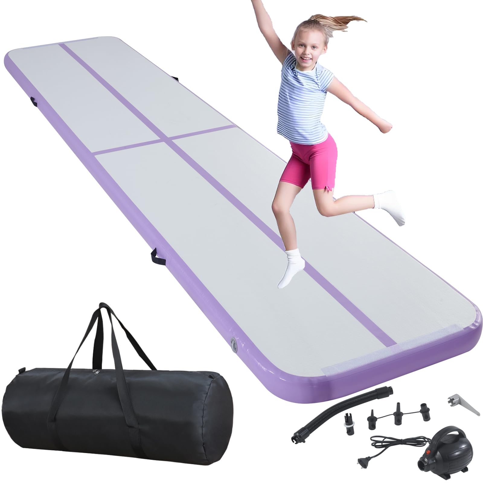 BSTSEL Inflatable Air Gymnastics Tumbling Track Mat 10ft 13ft 16ft 20ft Thickness 4in, Home Gymnasiums Yoga Dance Training Exercise Fitness Mat with Air Pump (Purple, 16.4ft*3.3ft*4in (500*100*10cm))