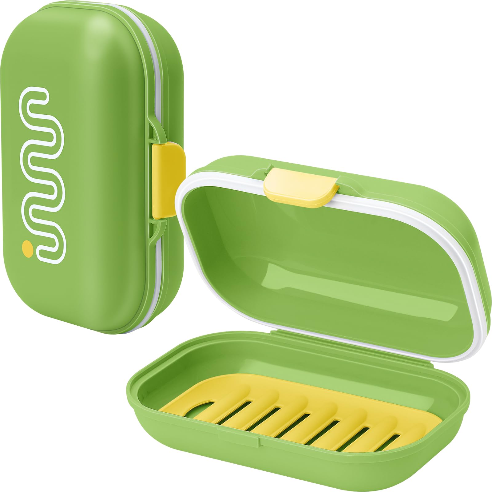 Travel Soap Holder with Lid, SAISN 2 Pack Bar Soap Travel Case Leakproof Soap Container for Traveling Plastic Draining Soap Dish with Cover Portable Soap Box for Bathroom, Gym, Shower, Green
