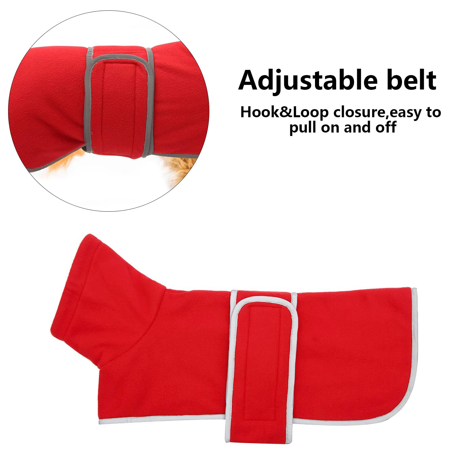 Morezi Abrigo de Invierno para Perros, Forro Polar, Cuello Alto Plegable, con Hebilla de Hook Loop Ajustable, Apto para Perros pequeños y medianos como los Perros Salchicha-Rojo-L