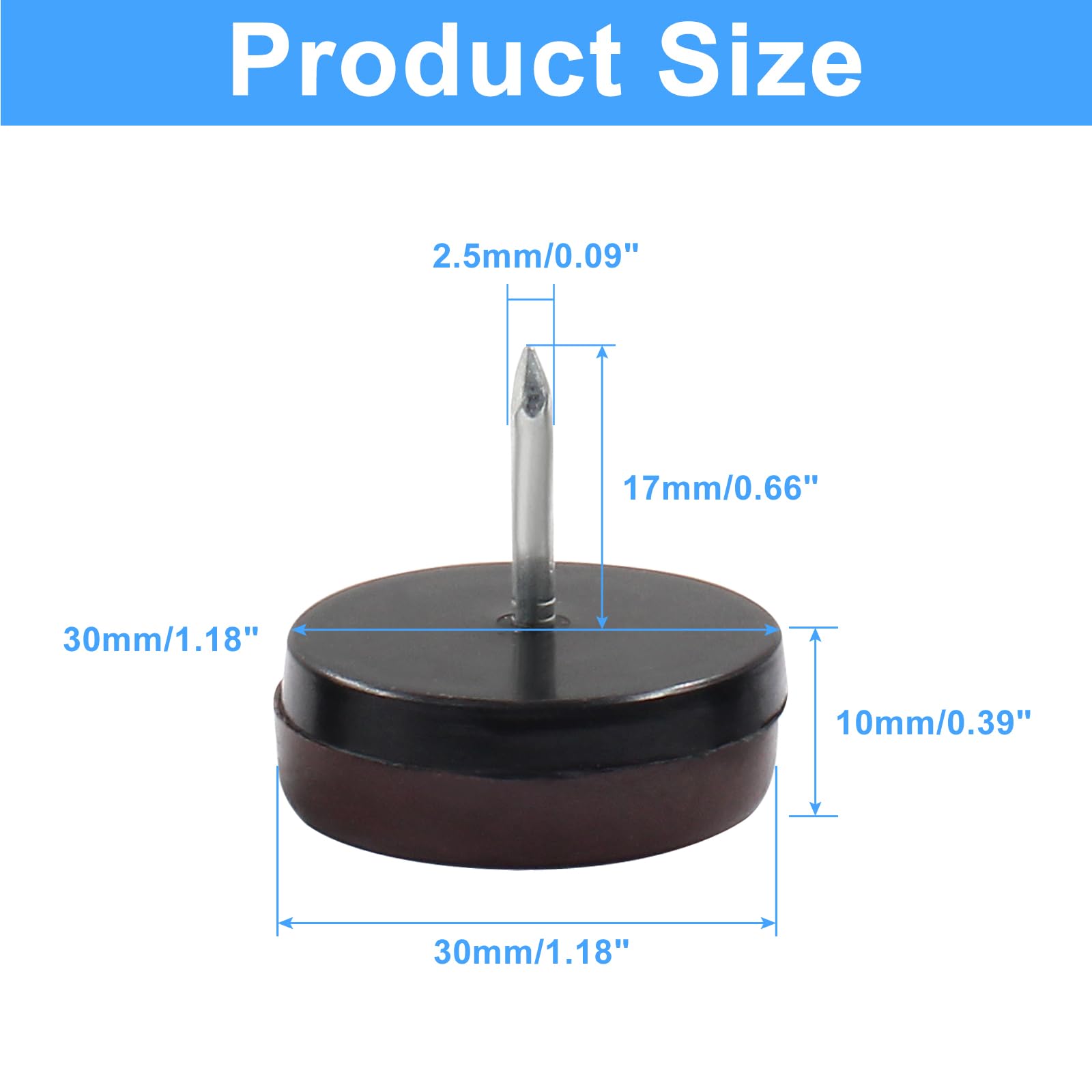 Jiozermi 60 piedini resistenti per mobili da 30 mm, in nylon, per sedie e sedie, protezioni per pavimenti per sedie, mobili, piedini per sedie, cuscinetti per mobili (marrone)