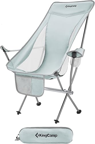 KingCamp Silla plegable ligera acolchada con respaldo alto con portavasos, bolsillo lateral de almacenamiento y bolsa de transporte para interiores