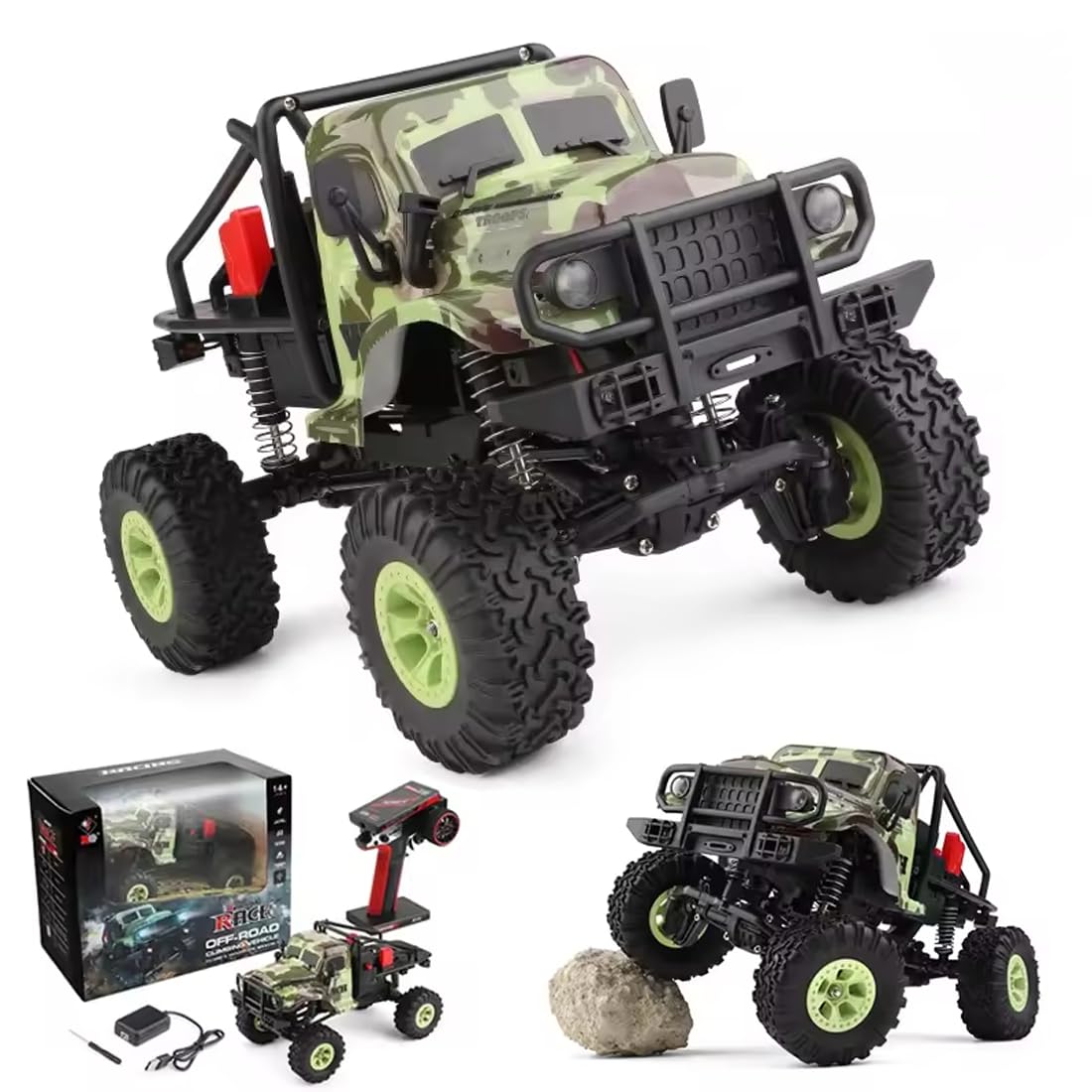 NULA Auto RC fuoristrada, 1:18, 4WD 9 km/h, fuoristrada, auto fuoristrada, 2,4 GHz, auto elettrica per arrampicata con luci a LED per adulti - RTR