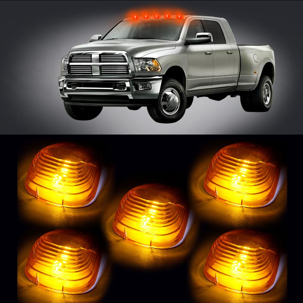 LBRST 5x Cab Marker Light Assembly Amber Cover Cab Roof Running Light w/T10-5-5050-SMD White Top Light for 1999-2016 Ford F150 F250 F350 F450 F550 F650 F750 Super Duty Pickup Trucks (Only Cover)