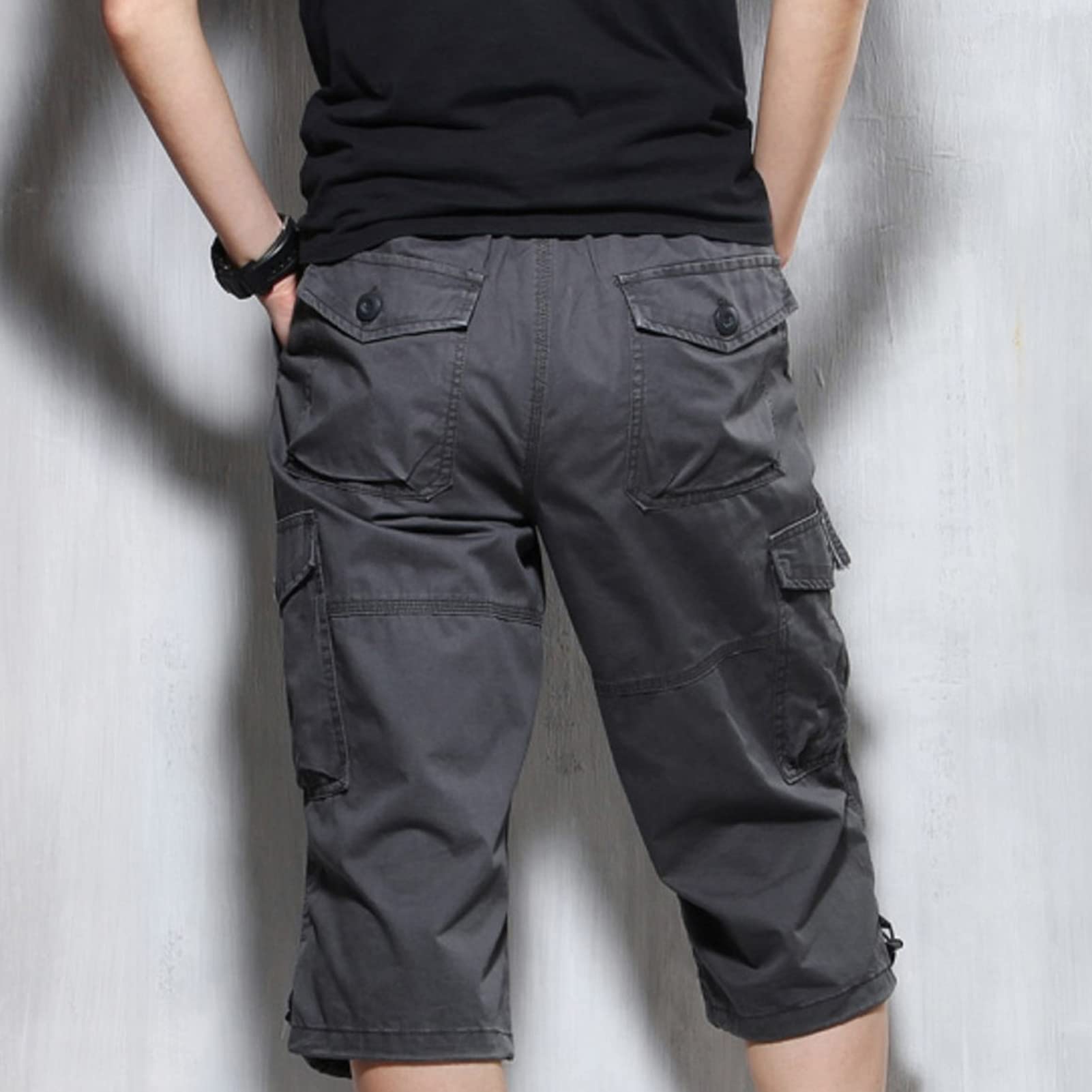 Men's 3/4 Long Cargo Shorts Loose Fit below Knee Tactical Capri Short Relaxed Fit Short Pants with Multi Pockets (Dark Grey,4X-Large)
