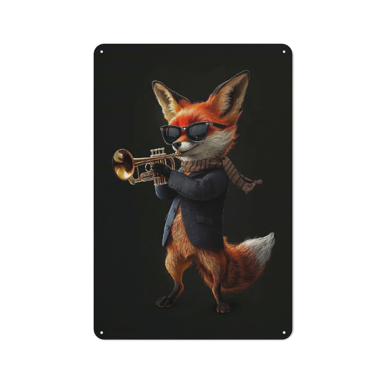 Fox Trumpet Decorative Metal Sign 30x20cm, Country Style Bistro Wall Plaque for Kitchen, Cafe, Pantry Or Dining Room