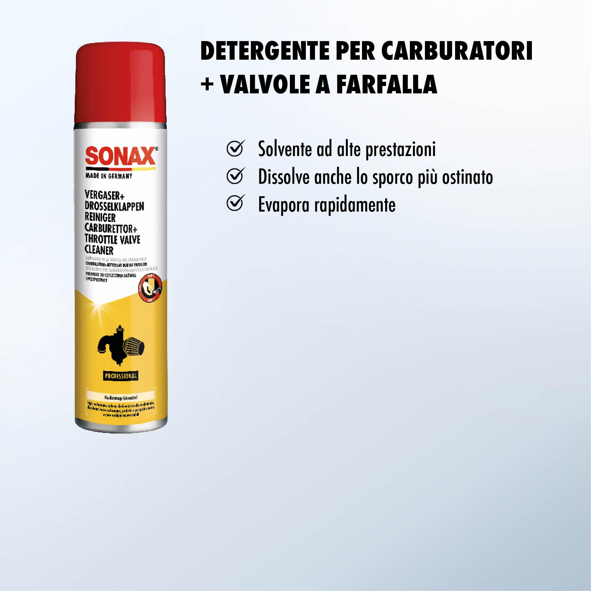 SONAX Pulitore carburatore + valvola a farfalla (400 ml) pulisce e sgrassa carter del carburatore, farfalla, ugelli, iniettori, ecc | Art. 04883000