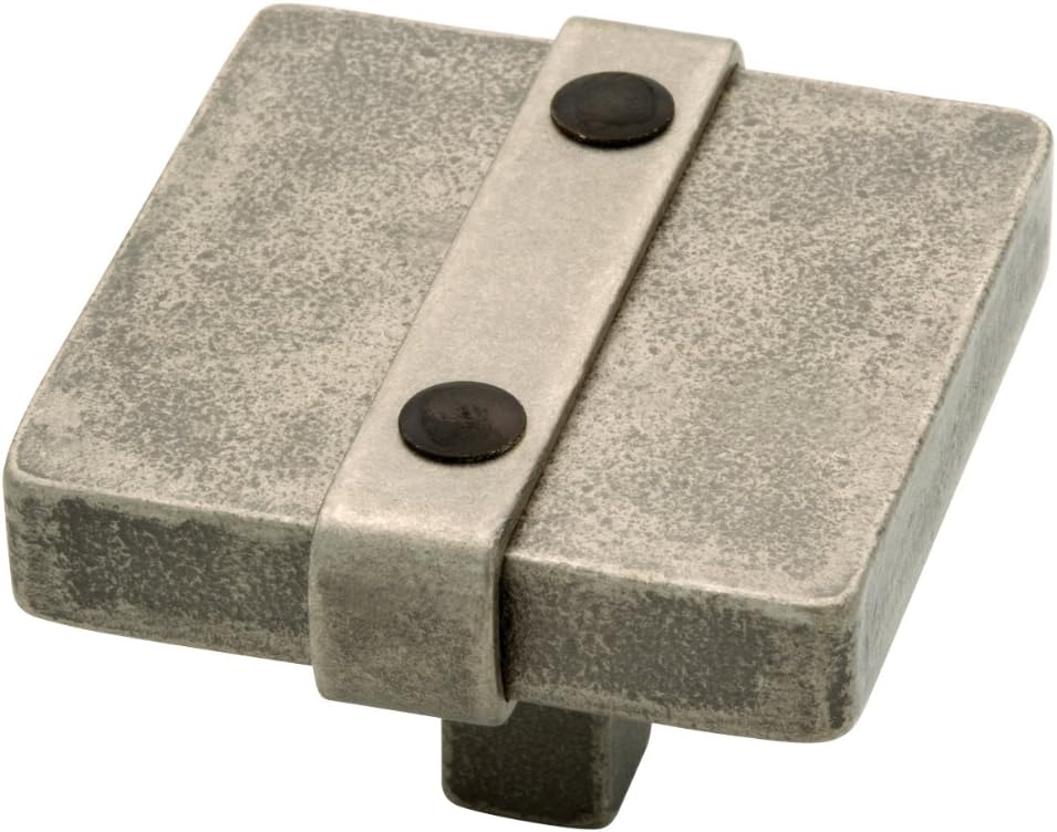 Liberty 65177PI Iron Craft Riveted Square Kitchen Cabinet Knob, 1-1/2 in, Tumbled Pewter