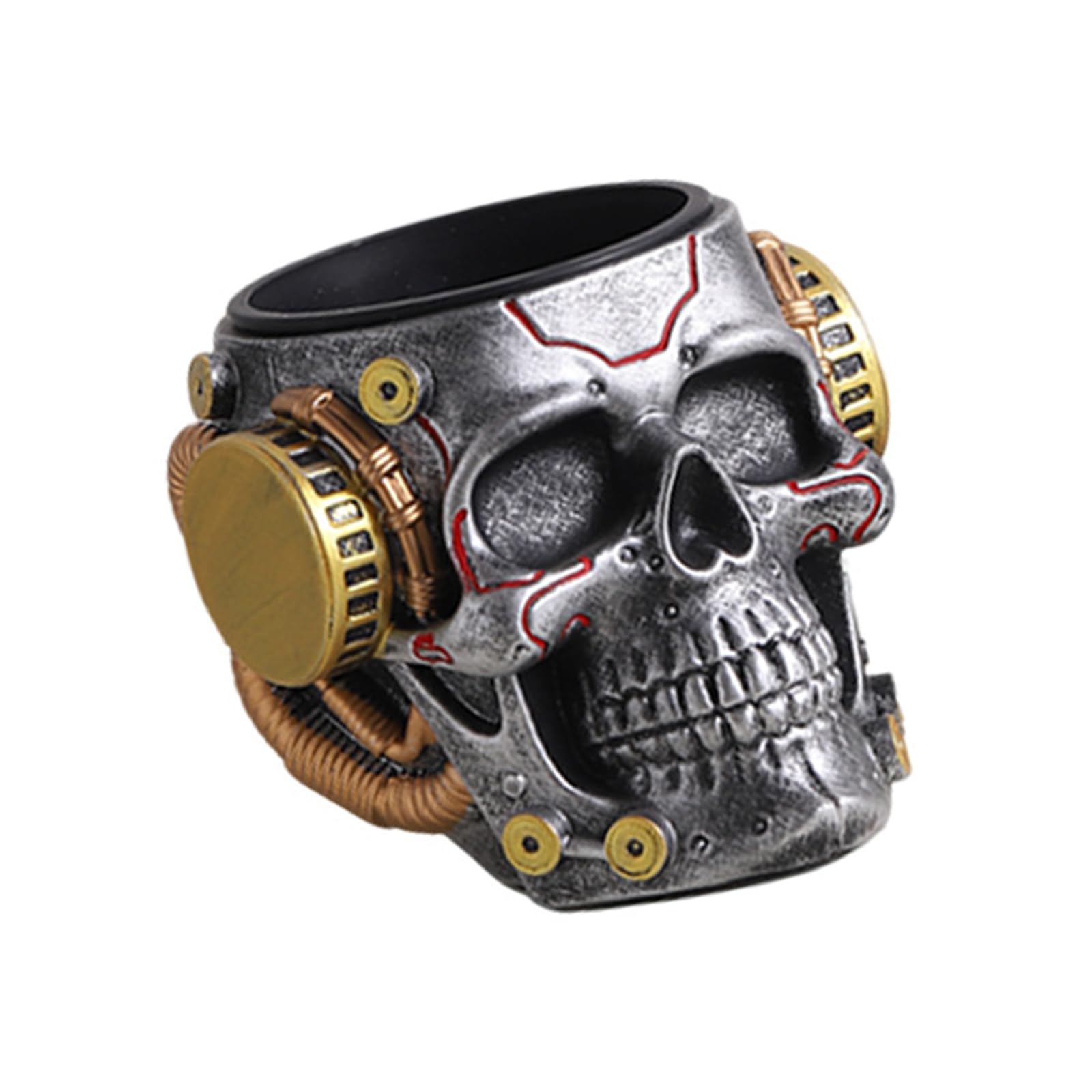 Artistic Mechanical Skull Resin Container Makeup Brush Bucket Functional and Decorative Item for Modern Interior Mechanical Container Makeup Brush Bucket Functional and Decorative Item for Modern