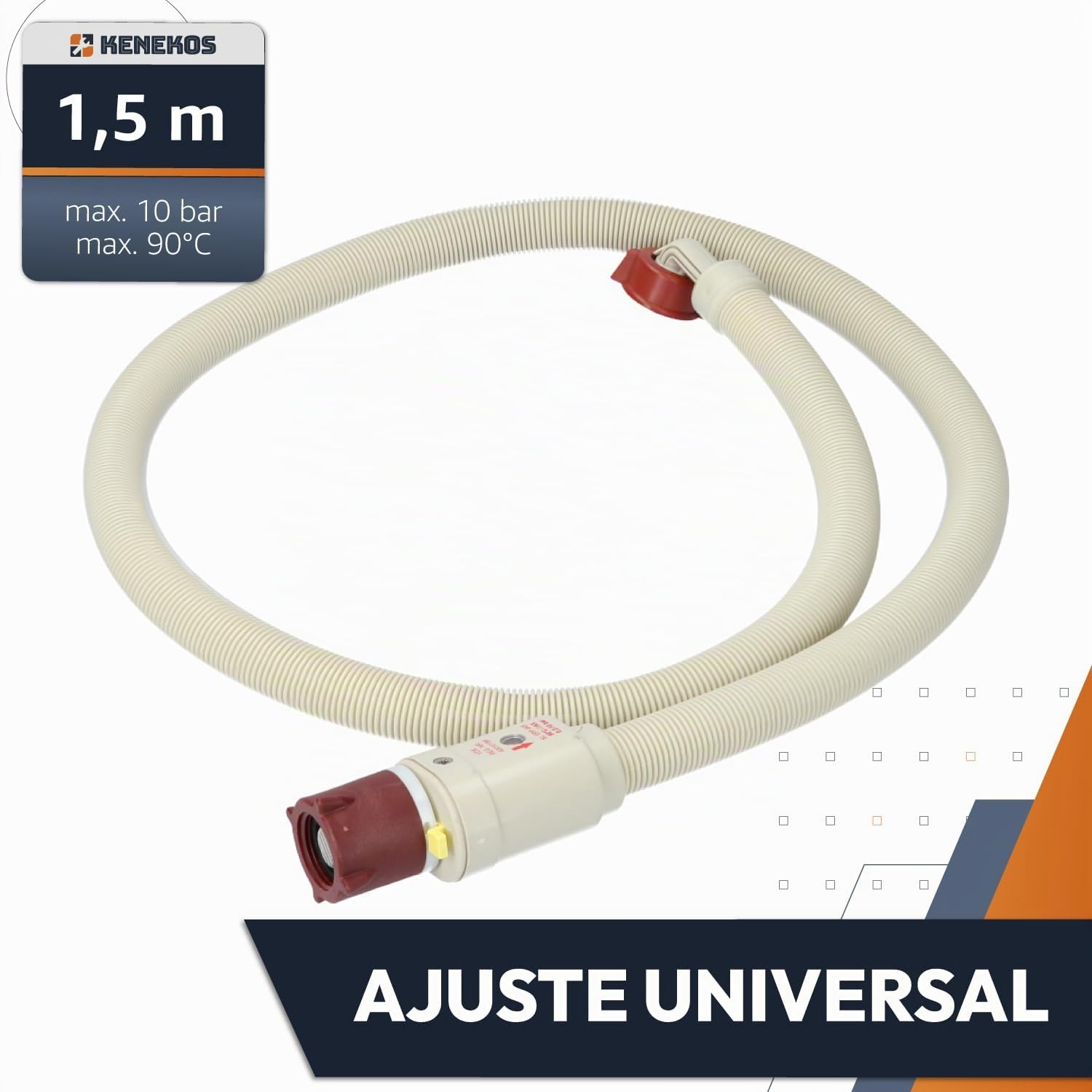 Kenekos - 1,5m - 3m Manguera Aquastop 3/4 pulg. rosca máx. 90°C, manguera de entrada de seguridad incl. válvula de seguridad+filtro de suciedad para lavadora, manguera de entrada Aquastop 1,5 m
