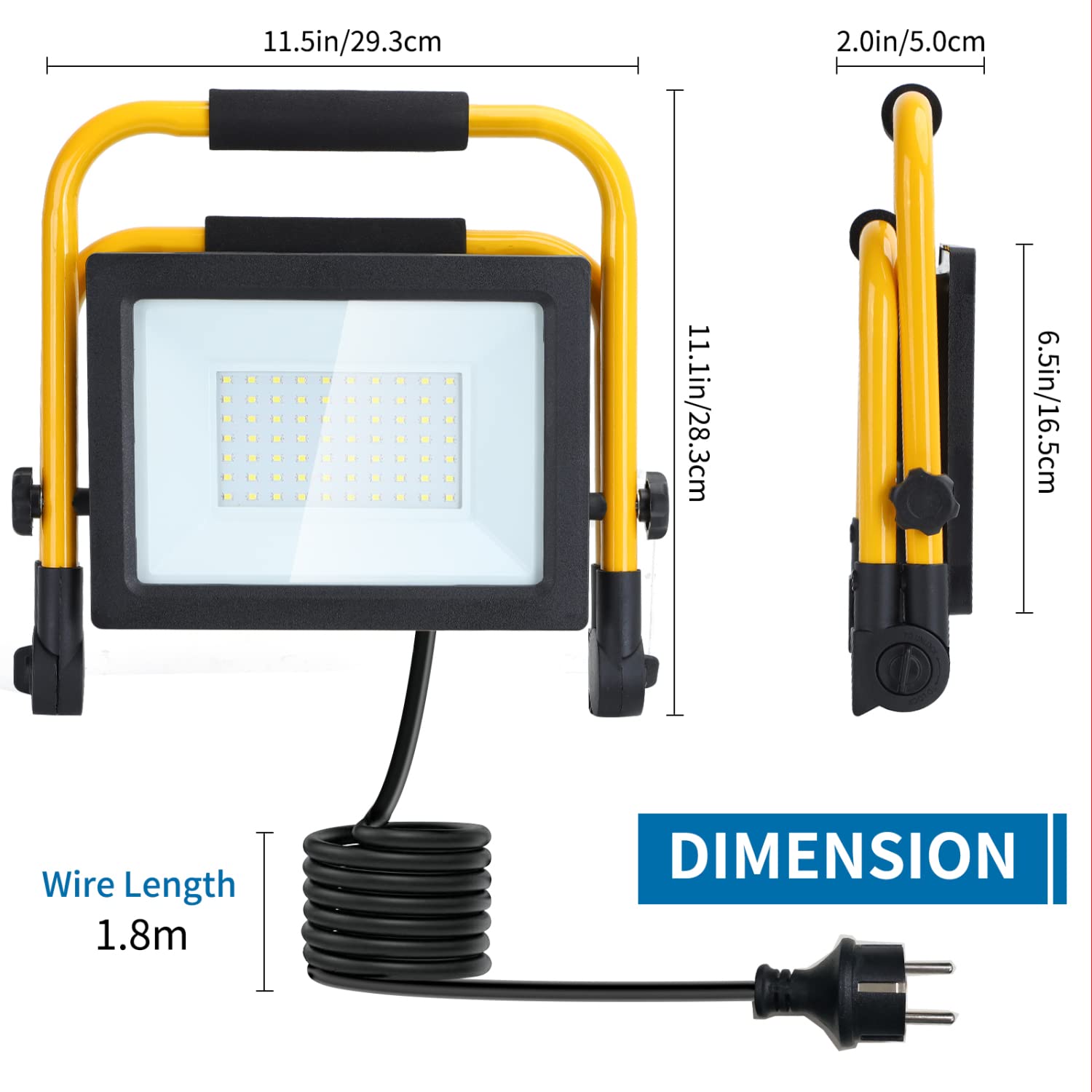 Faretto LED Da Cantiere HYCHIKA 50W - 5500 Lumen | IP65 | Con Spina E Staffa | Per Esterno E Lavoro
