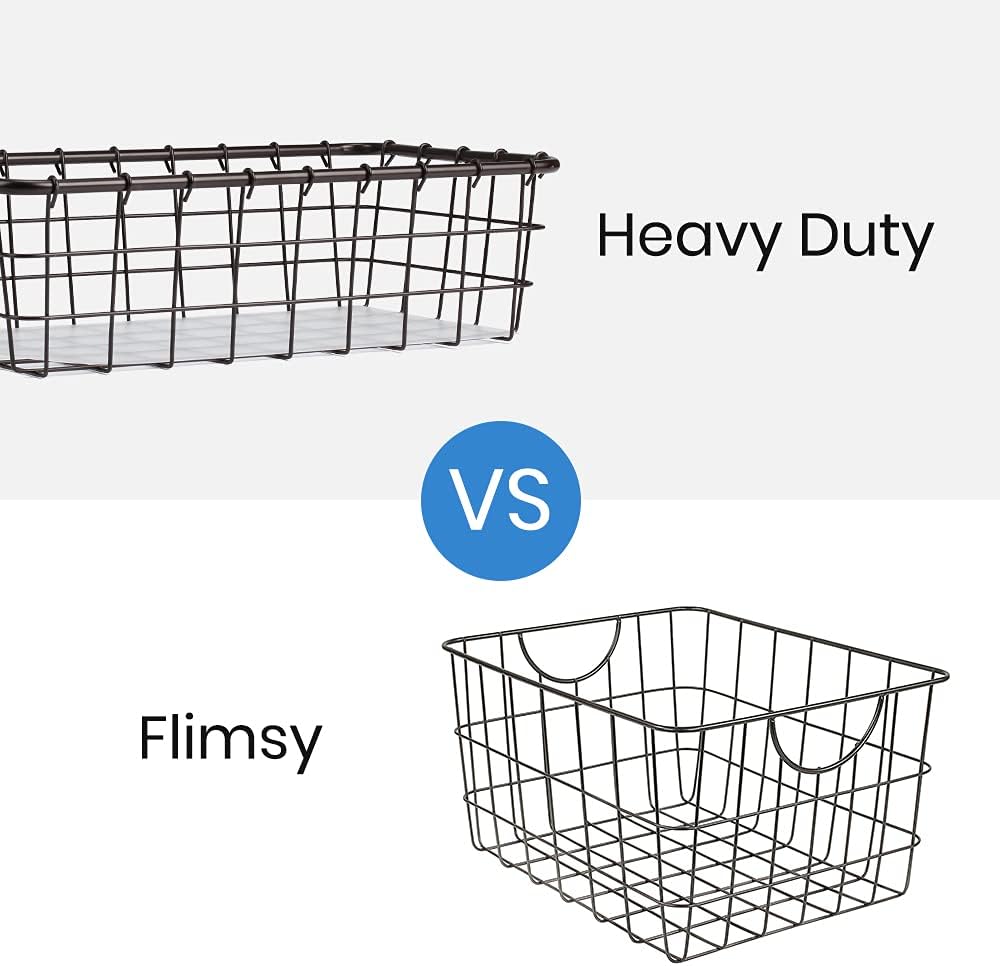 4 Pack Large Wire Baskets, 15" x 9" Metal Wire Basket for Pantry Organizers, Kitchen, Bathroom, Office, Stackable Storage Baskets, Bronze - Image 4