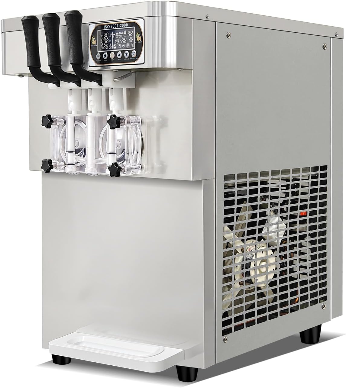 Commercial 2+1 mixed Flavors Soft Ice Cream Machine,Desktop Soft Serve With LED Display Yogurt Machine,Upper Tanks With Mixer And Refrigerated,Auto Counting And Washing-1800W,21-27Quart/H
