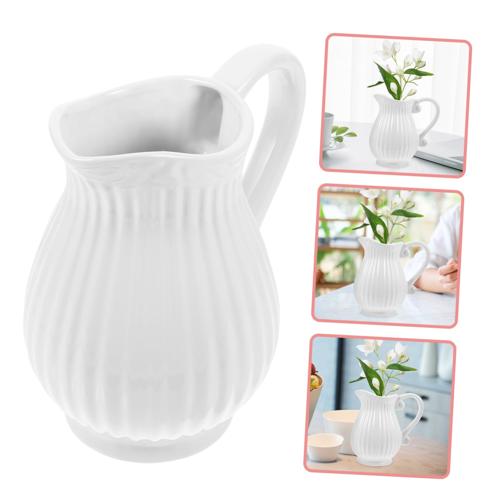 Vase Pichet en Céramique Blanche Style Ferme, Décoratif | Forme Pichet Européenne, pour Fleurs et Plantes Hydroponiques, Boutique de Fleur ou Maison